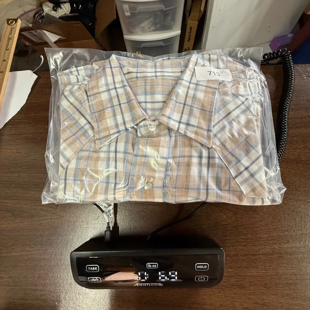 Levi's Western Shirt Mens M Tan Plaid Short Sleeve Pearl Snap Button Up Vintage - Picture 4 of 4